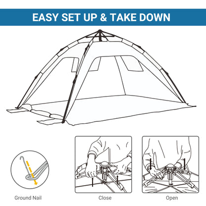 Beach Tent for 1-2 Person Pop-up Design with 2 Mesh Windows & 2 Doors Sky Blue