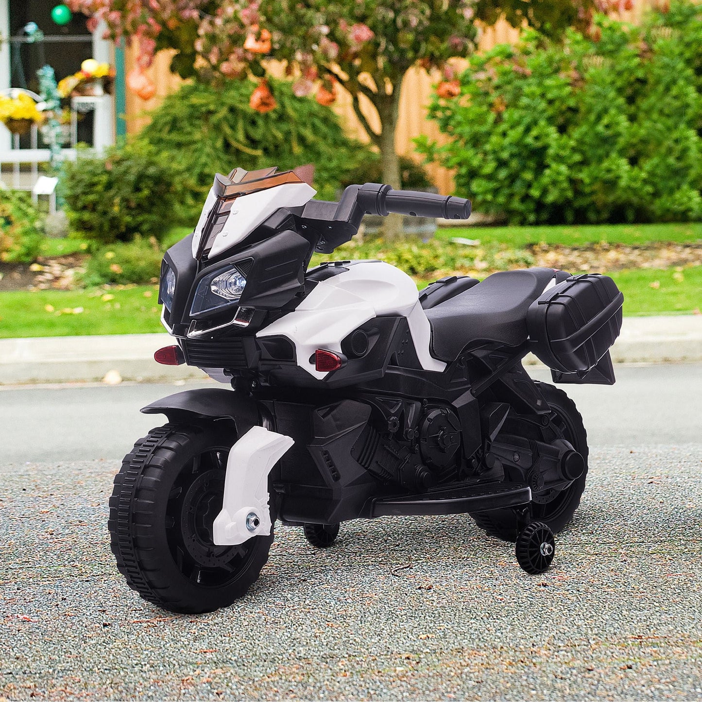 Kids 6V Electric Ride On Motorcycle Vehicle w/ Lights Horn Realistic Sounds Outdoor Play Toy for 1.5-4 Years Old White