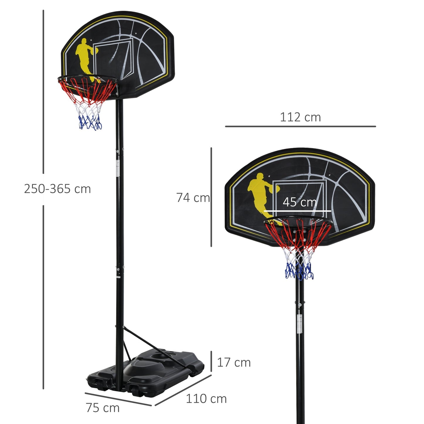 Portable Basketball Stand Adjustable Height Hoop Backboard w/ Wheels