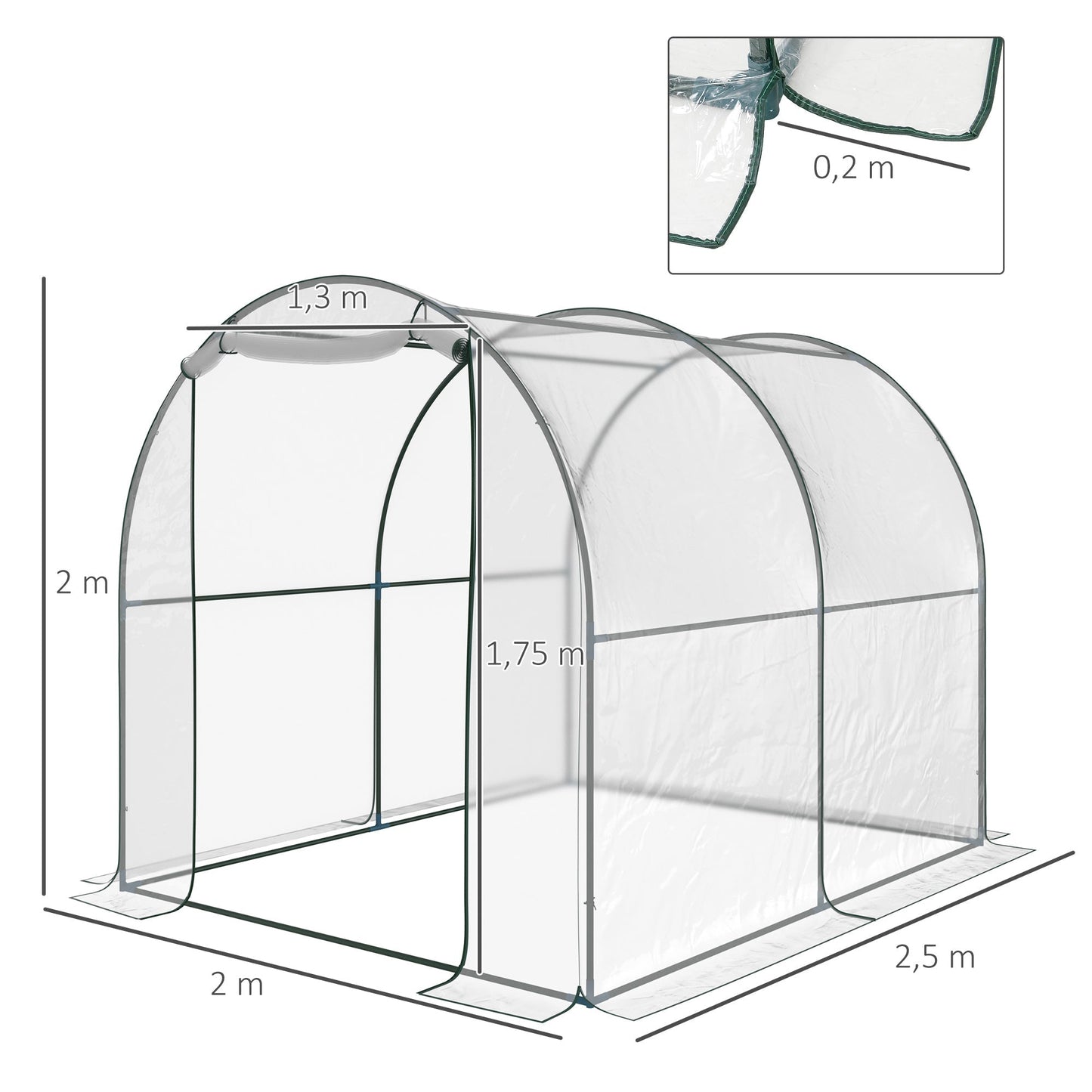 Walk-in Polytunnel Greenhouse with Roll-up Door Transparent Tunnel Greenhouse with Steel Frame and PVC Cover