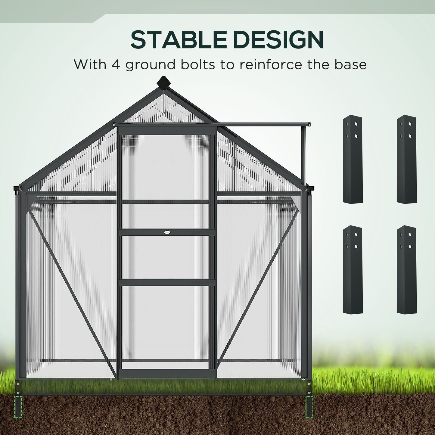 Clear Polycarbonate Greenhouse Large Walk-In Green House Garden Plants Grow Galvanized Base Aluminium Frame with Slide Door