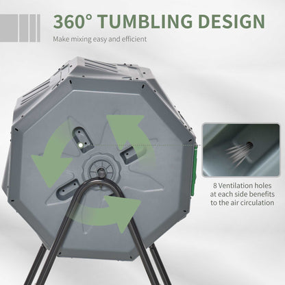 160L Tumbling Compost Bin Outdoor Dual Chamber 360° Rotating Composter