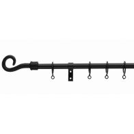 Universal Black Curtain Pole With Crook Finials 120-210cm