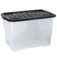 65 Litre Curve Clear Stacking Box & Black Lid