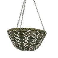 See more information about the Garden Hanging Basket Dark Brown Rattan White String Round 30cm By Croft