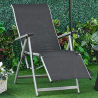 See more information about the Outsunny Outdoor Sun Lounger 10-Position Adjustable Texteline Folding Reclining Chairs with Footrest for Patio Garden Black and Grey