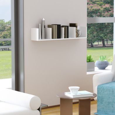 See more information about the Homcom 95cm Four-Compartment Wall Shelf - White