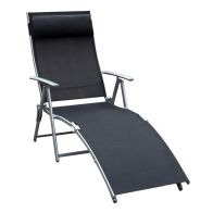 See more information about the Outsunny Sun Lounger Steel Frame Outdoor Folding Chaise Texteline Lounge Chair Recliner With Headrest & 7 Levels Adjustable Backrest