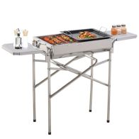 See more information about the Outsunny Outdoor Folding Bbq Rectangular Stainless Steel Foldable Pedestal Charcoal Barbecue Grill - Silver