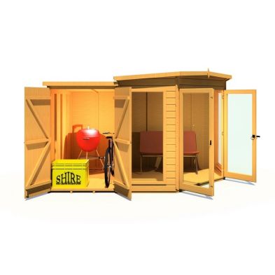 See more information about the Shire Barclay 4' 2" x 7' 1" Pent Summerhouse with Side Shed - Premium Coated Shiplap