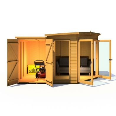 See more information about the Shire Barclay 4' 2" x 7' 9" Pent Summerhouse with Side Shed - Premium Coated Shiplap