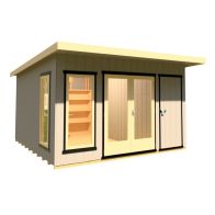 See more information about the Shire Cali 12' 5" x 12' Pent Garden Office with Storage - Premium Wax Board