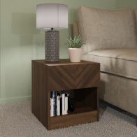 See more information about the Catania Side Table Dark Brown 1 Shelf 1 Drawer