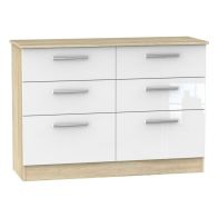 Buxton 6 Drawer Midi Bedroom Chest White Gloss & Brown