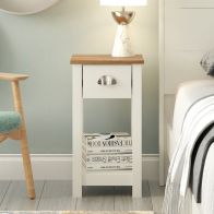 See more information about the Dawlish Slim Bedside Table Off-white 1 Shelf 1 Drawer