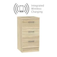 Elmsett 3 Drawer Wireless Charging Bedside Cabinet Light Brown