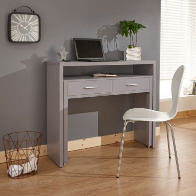 Regis Extending Console Desk Grey 2 Drawer