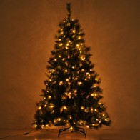 See more information about the 5FT Pre-Lit Christmas Tree Artificial Spruce Xmas Tree Warm White LED Holiday Décor with Metal Stand Green