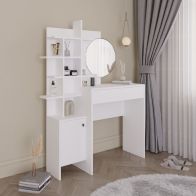 See more information about the Freyja Tall Dressing Table White 1 Door 5 Shelves 1 Drawer