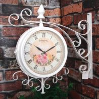 Wensum 37cm Metal Vintage Double Sided Garden Wall Clock - Cream