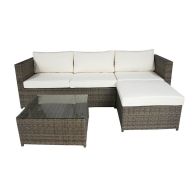 Wensum 3 Seater L-Shaped Garden Rattan Furniture Lounge Set - Brown
