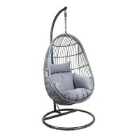 Wensum Rattan Hanging Egg Shaped Garden Swing Chair with Cushion Grey