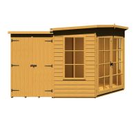 See more information about the Shire Hampton 3' 10" x 7' 4" Pent Summerhouse with Side Shed - Premium Dip Treated Shiplap