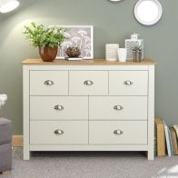 Lancaster Cream & Oak Wide Chest Of 7 Drawers