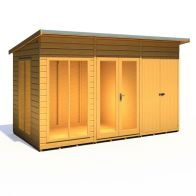 See more information about the Shire Lela 6' 1" x 11' 8" Pent Summerhouse with Side Shed - Premium Dip Treated Shiplap