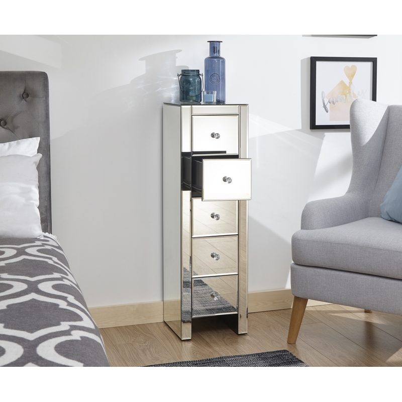 Buy Mirrored Slim Chest Of 5 Drawers Online at Cherry Lane