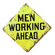 See more information about the Men Working Ahead Sign Metal Yellow Wall Mounted - 20cm