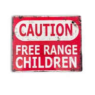 See more information about the Vintage Caution Free Range Children Sign Metal Wall Mounted - 27cm
