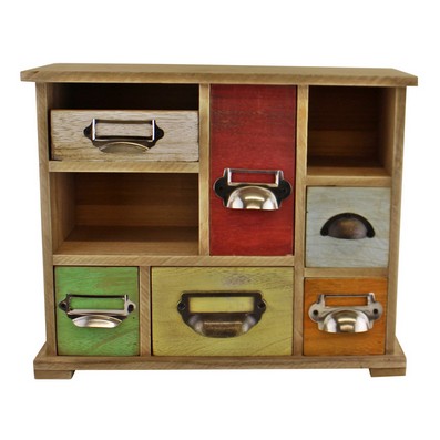 See more information about the Wood Organiser 6 Drawers 2 Compartments 34cm - Multi Coloured
