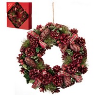 See more information about the Wreath Christmas Decoration Green & Red with Pinecones & Berries Pattern - 36cm 