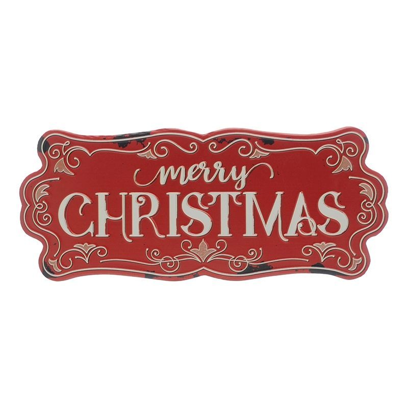 Buy Merry Christmas Metal Decorative Sign Red 52cm - Online at Cherry Lane