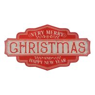 See more information about the Very Merry Christmas Metal Decorative Sign Red 56cm