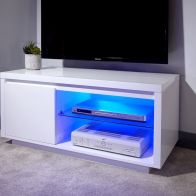 Polar TV Unit White 1 Door 2 Shelf LED