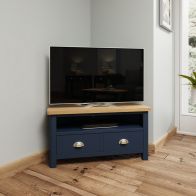 See more information about the Westbridge TV Unit Oak Blue 1 Shelf 1 Drawer