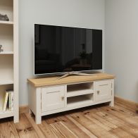 See more information about the Westbridge TV Unit Oak Grey 2 Shelves 2 Doors