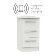 Colby 3 Drawer Wireless Charging Bedroom Bedside Cabinet Light Grey