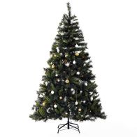 See more information about the 6FT Pre-Lit Artificial Christmas Tree 200 LED Xmas Tree Holiday Décor with Decorative Balls Ornament Metal Stand Green